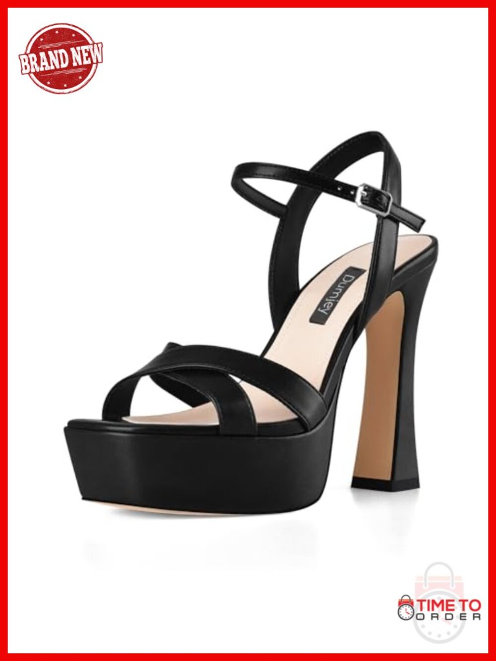 Platform Heels Chunky High Heel Sandals Faux Leather Ankle Strap